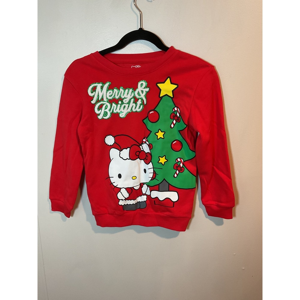 Sanrio‎ Hello Kitty Kids Red Merry Bright Christmas Tree Sweatshirt Size Medium